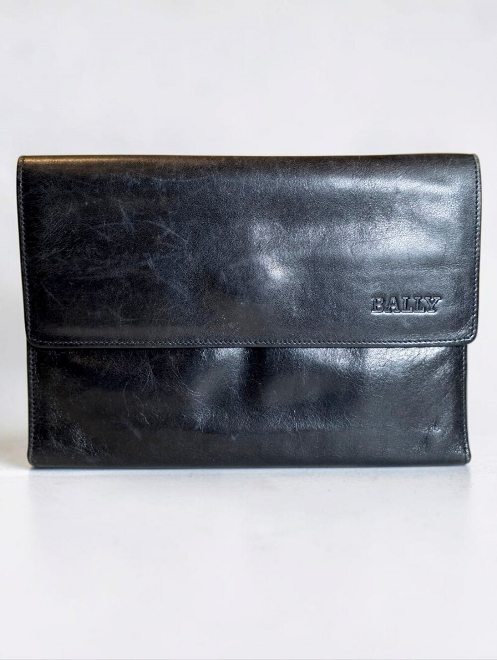 Bally trifold  Black Leather Envelope Clutch Wallet Vintage